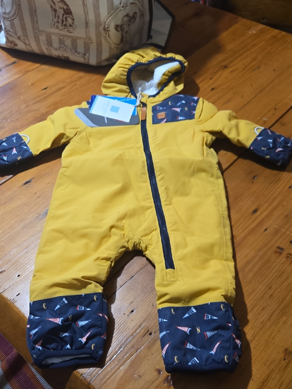 Nwt Northern Classics Yellow Hooded Kids One-Piece Snowsuit Sz 6 Months Preppy